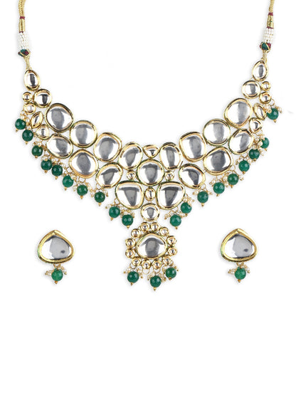 Green White Kundan Choker Jewellery Set - Ruby Raang