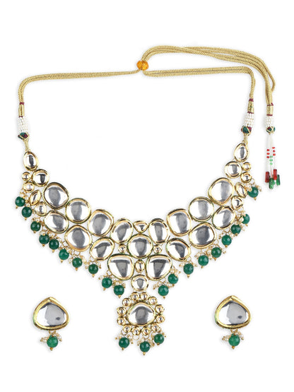 Green White Kundan Choker Jewellery Set - Ruby Raang