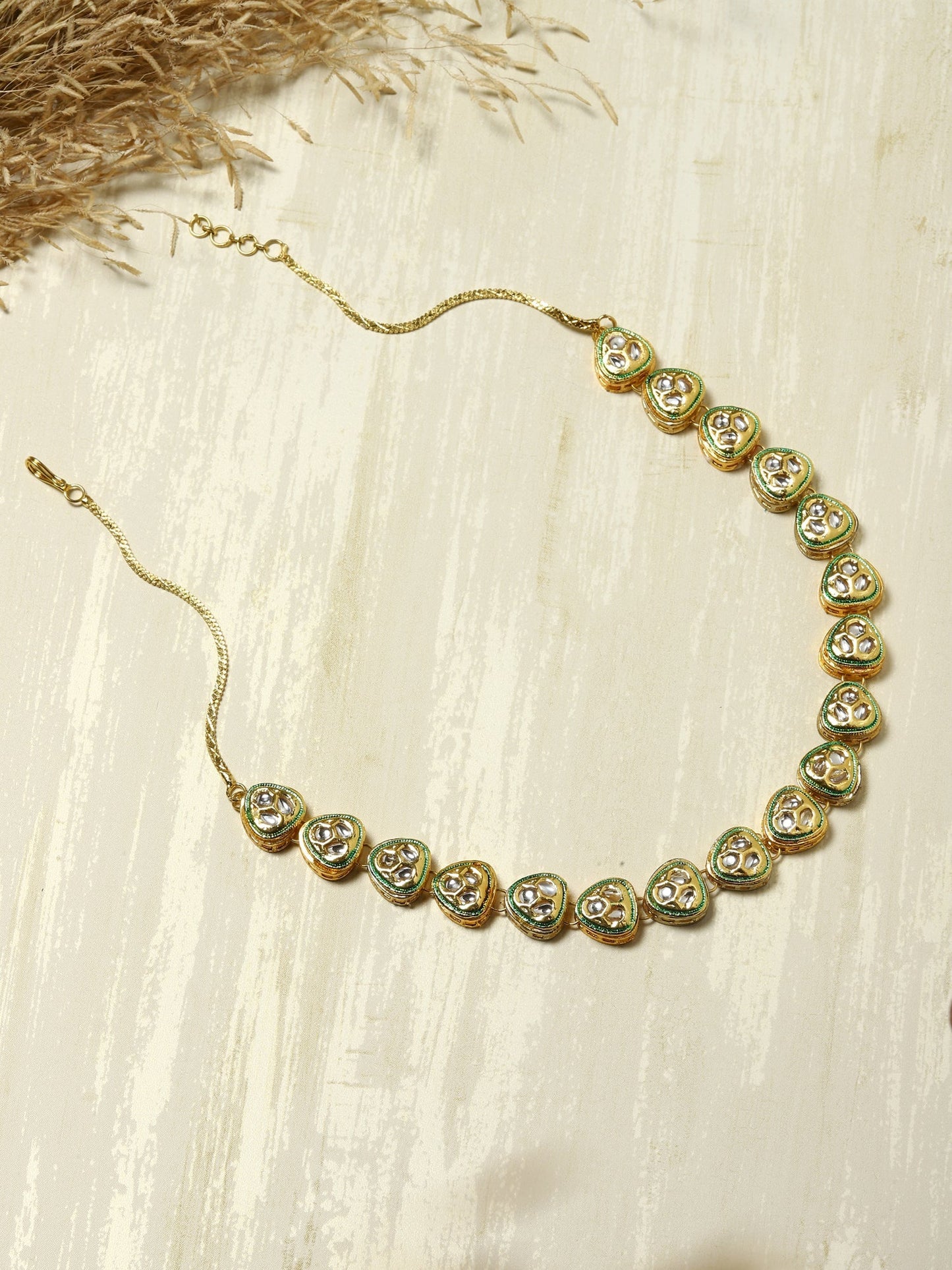Gold-Polished White Brass Kundan Necklace - Ruby Raang