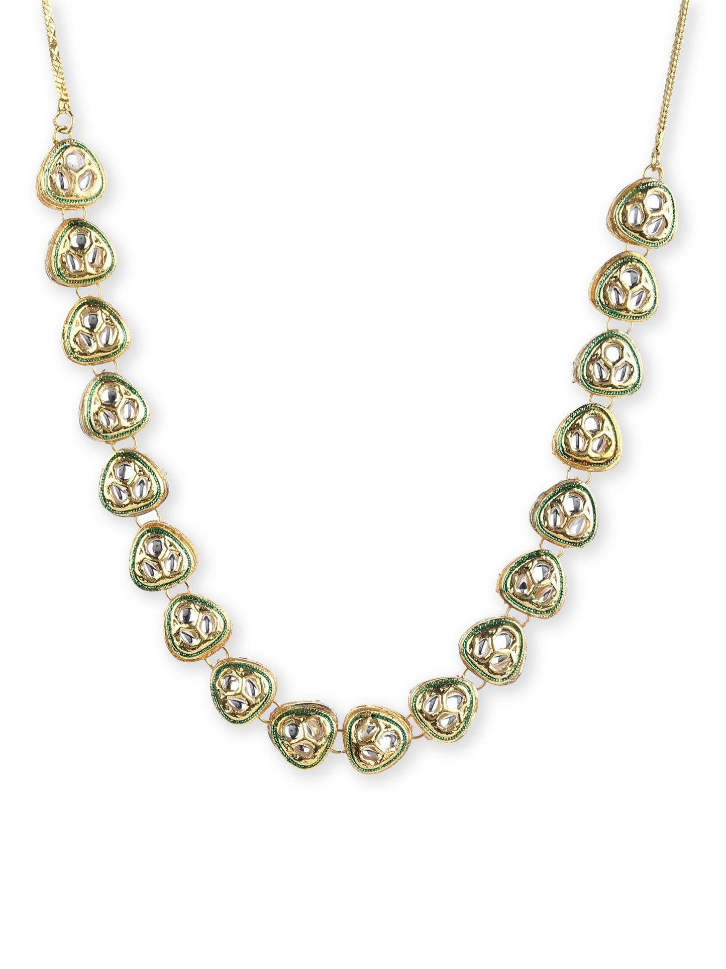 Gold-Polished White Brass Kundan Necklace - Ruby Raang