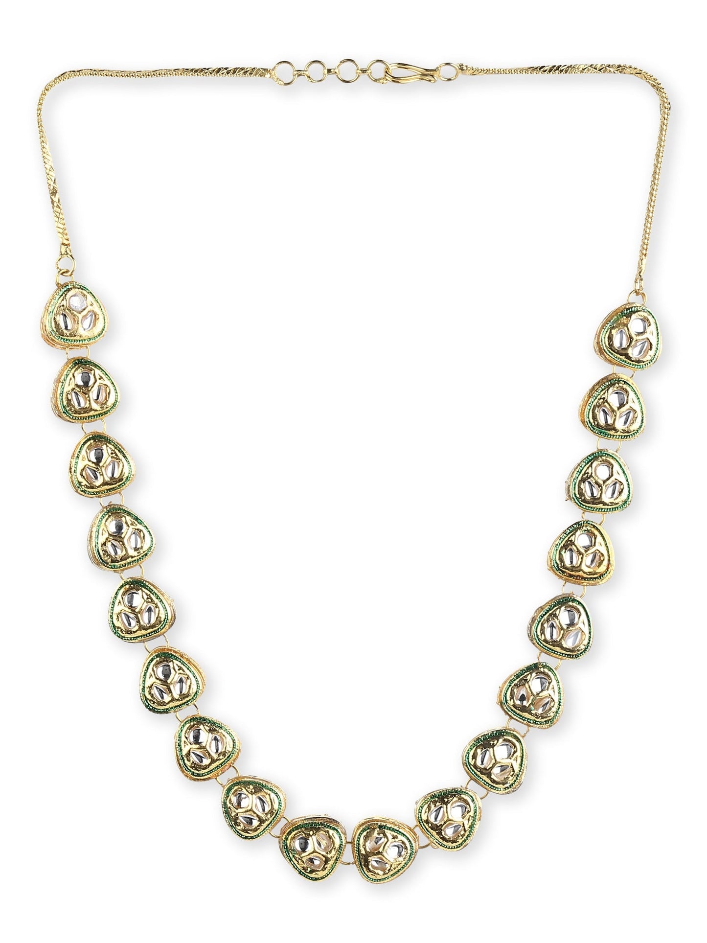 Gold-Polished White Brass Kundan Necklace - Ruby Raang