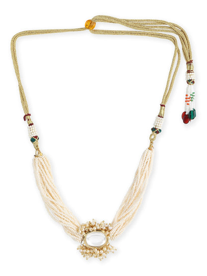 Gold-Polished White Brass Kundan Pearls Choker Necklace - Ruby Raang