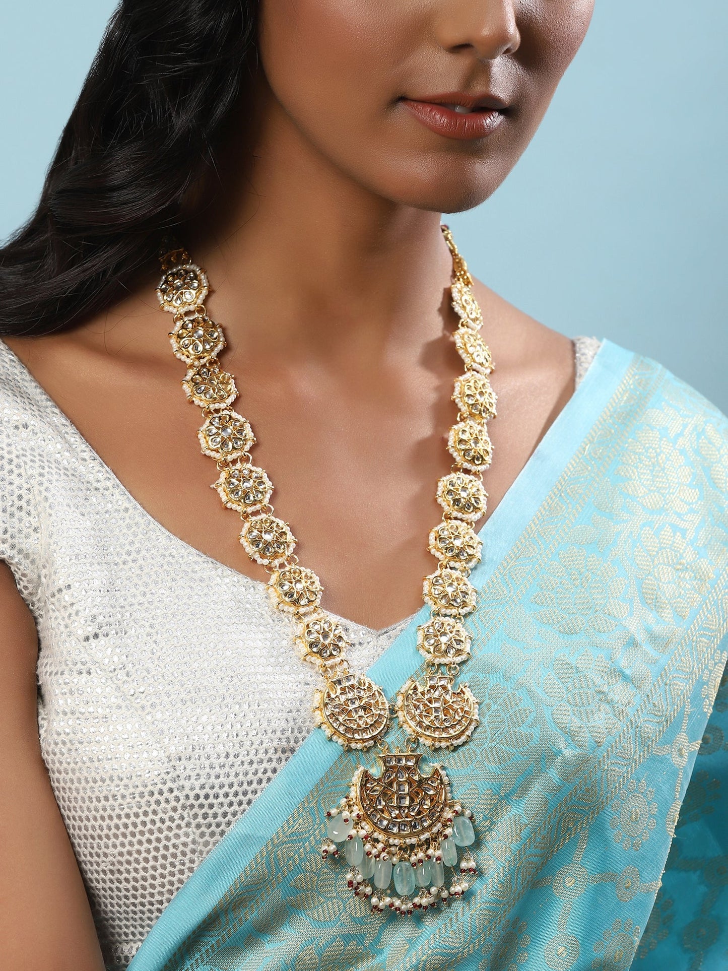 Gold-Toned White Brass Gold-Polished Necklace - Ruby Raang