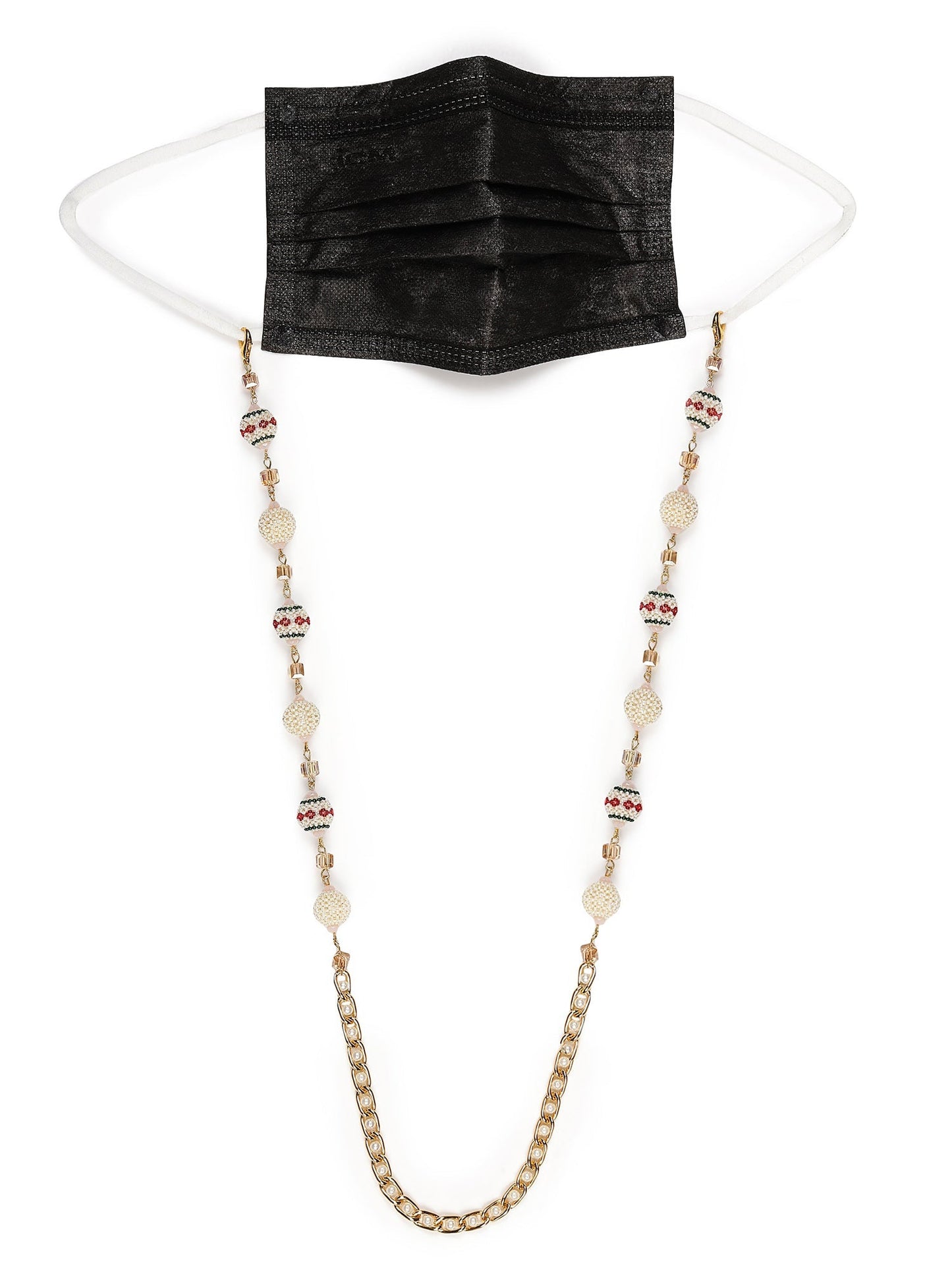 White Gold Toned Embellished Mask Chain - Ruby Raang