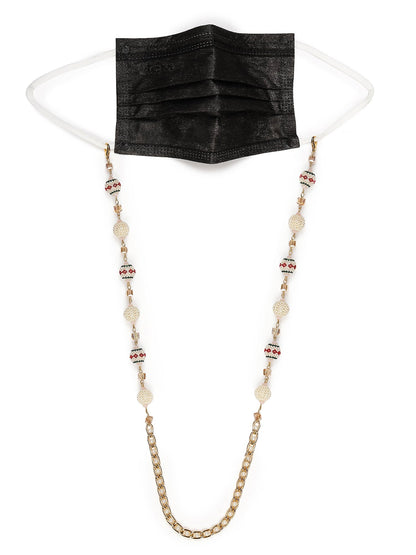 White Gold Toned Embellished Mask Chain - Ruby Raang