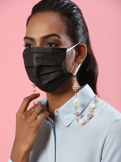 White Gold Toned Embellished Mask Chain - Ruby Raang