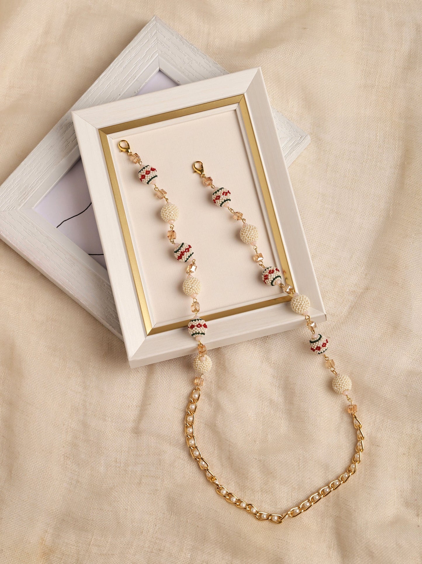 White Gold Toned Embellished Mask Chain - Ruby Raang