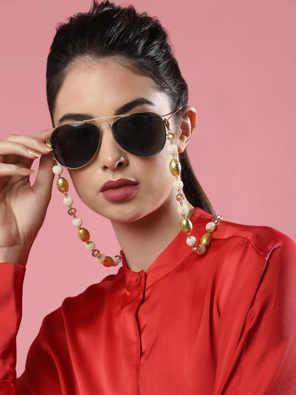 White Golden Embellished Mask Chain - Ruby Raang