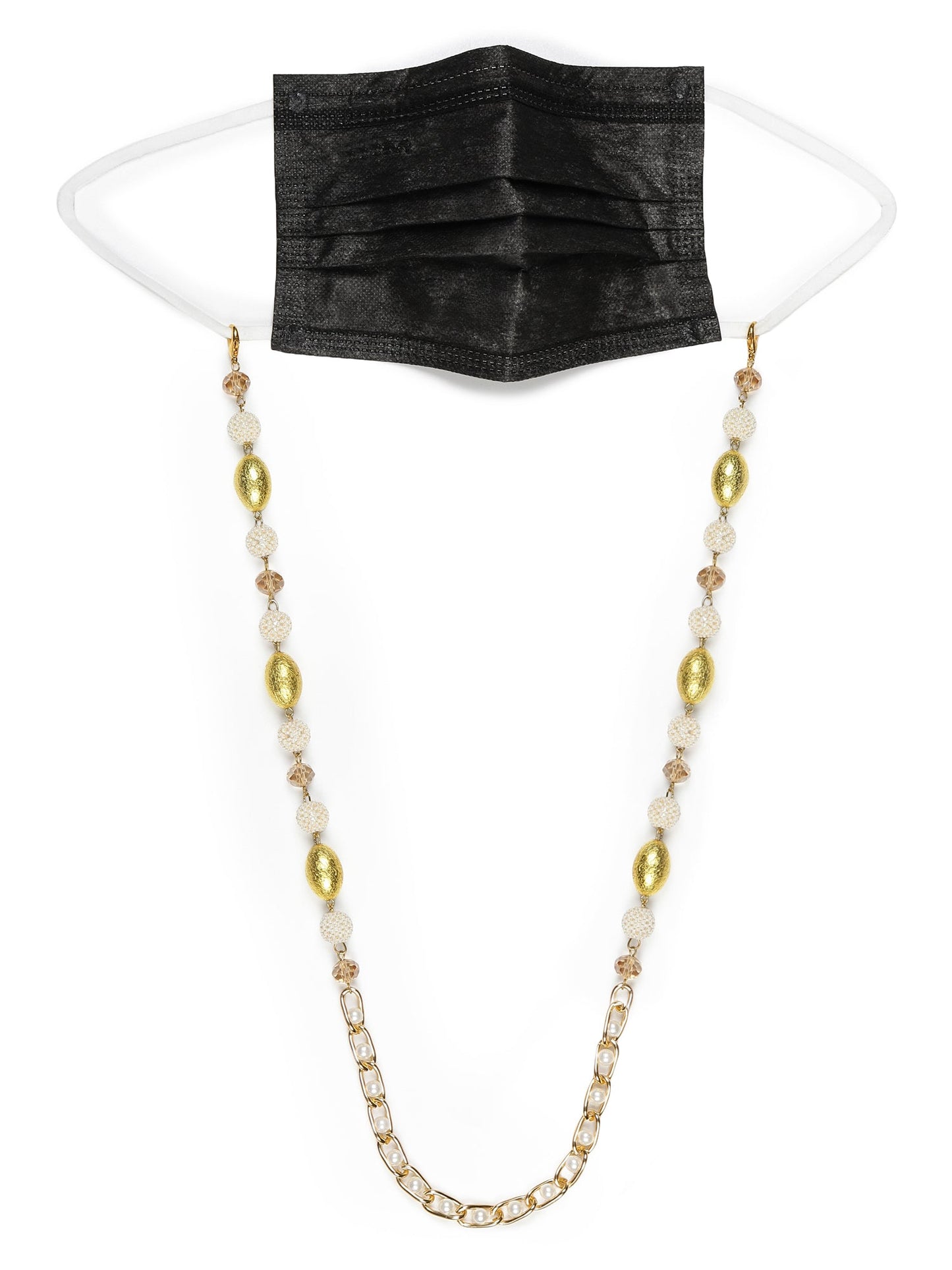 White Golden Embellished Mask Chain - Ruby Raang