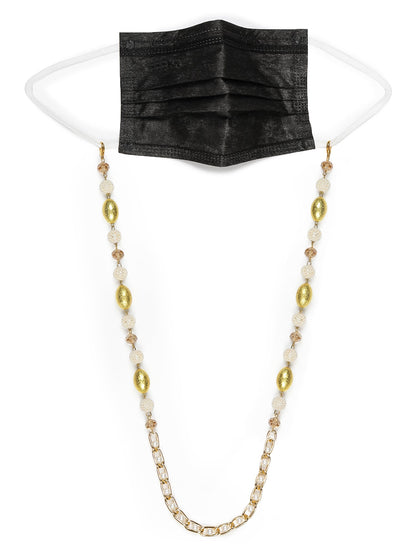 White Golden Embellished Mask Chain - Ruby Raang