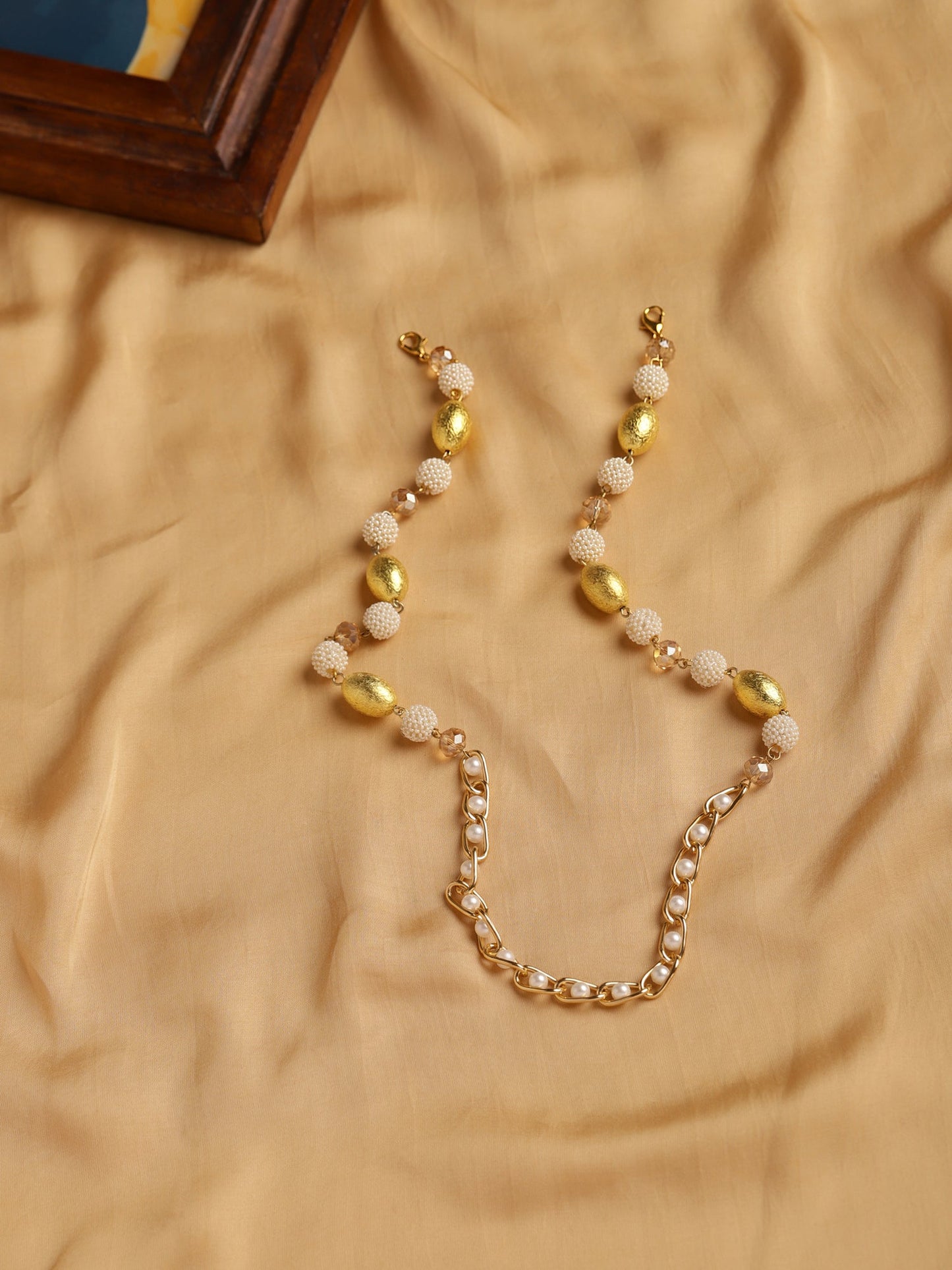 White Golden Embellished Mask Chain - Ruby Raang