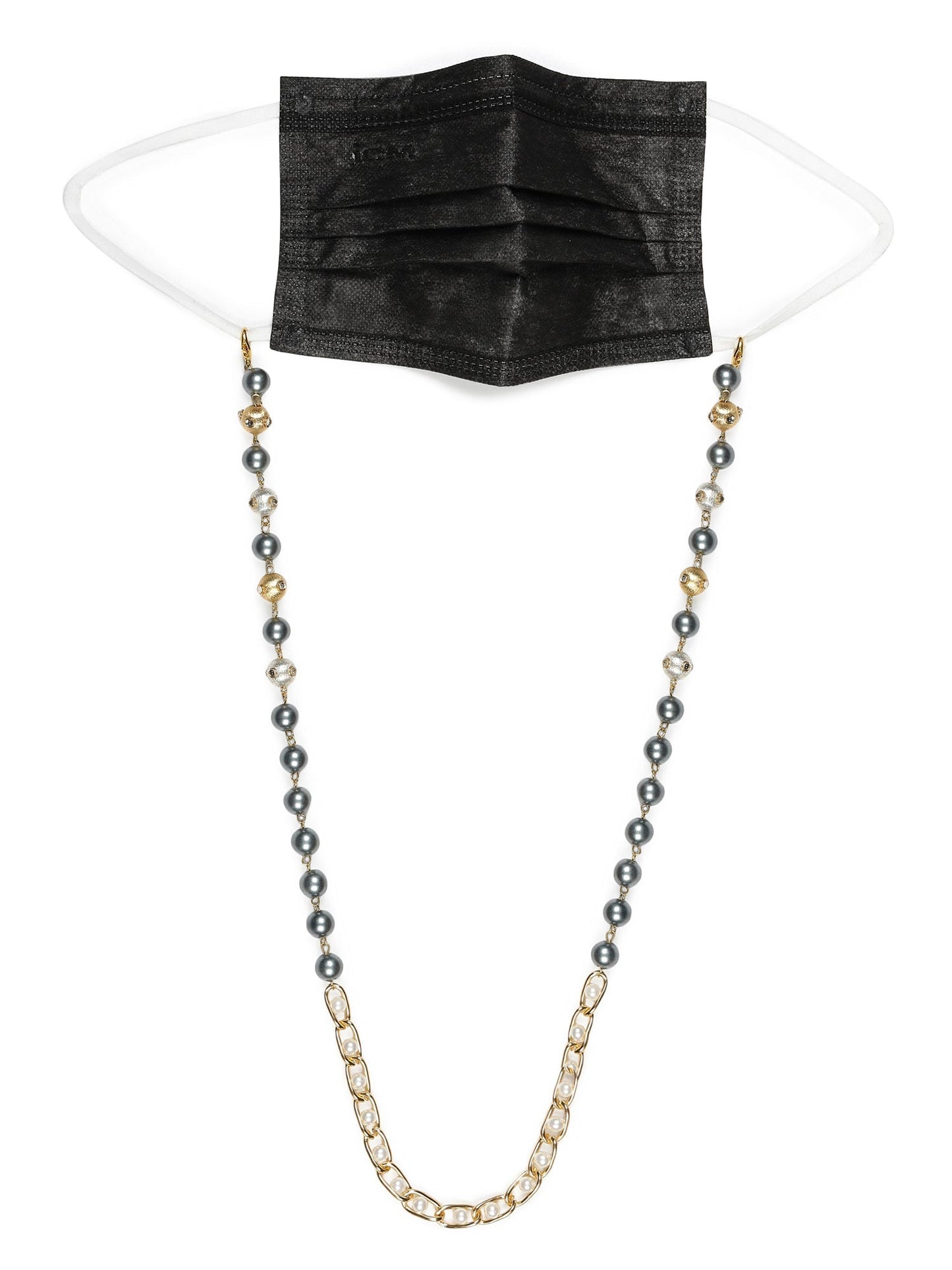 Gold-Toned Grey Beaded Mask Chain - Ruby Raang