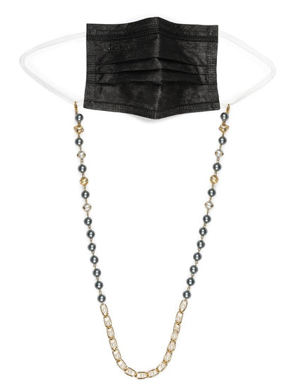 Gold-Toned Grey Beaded Mask Chain - Ruby Raang