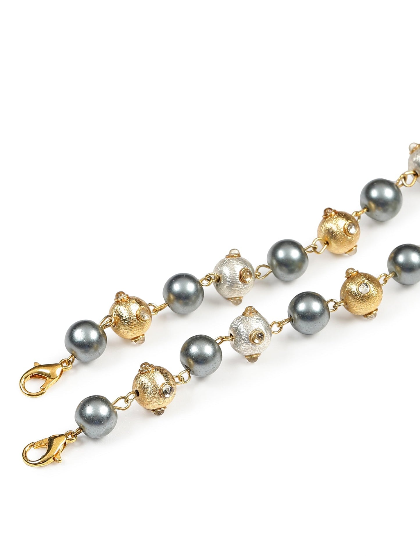 Gold-Toned Grey Beaded Mask Chain - Ruby Raang