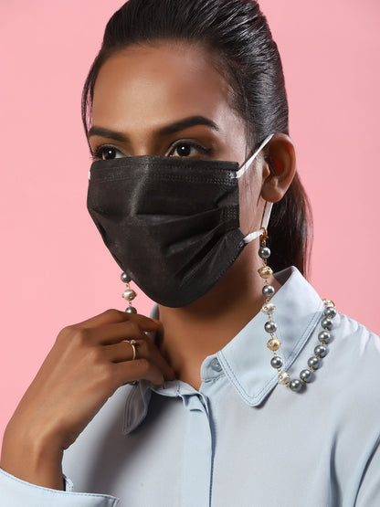 Gold-Toned Grey Beaded Mask Chain - Ruby Raang