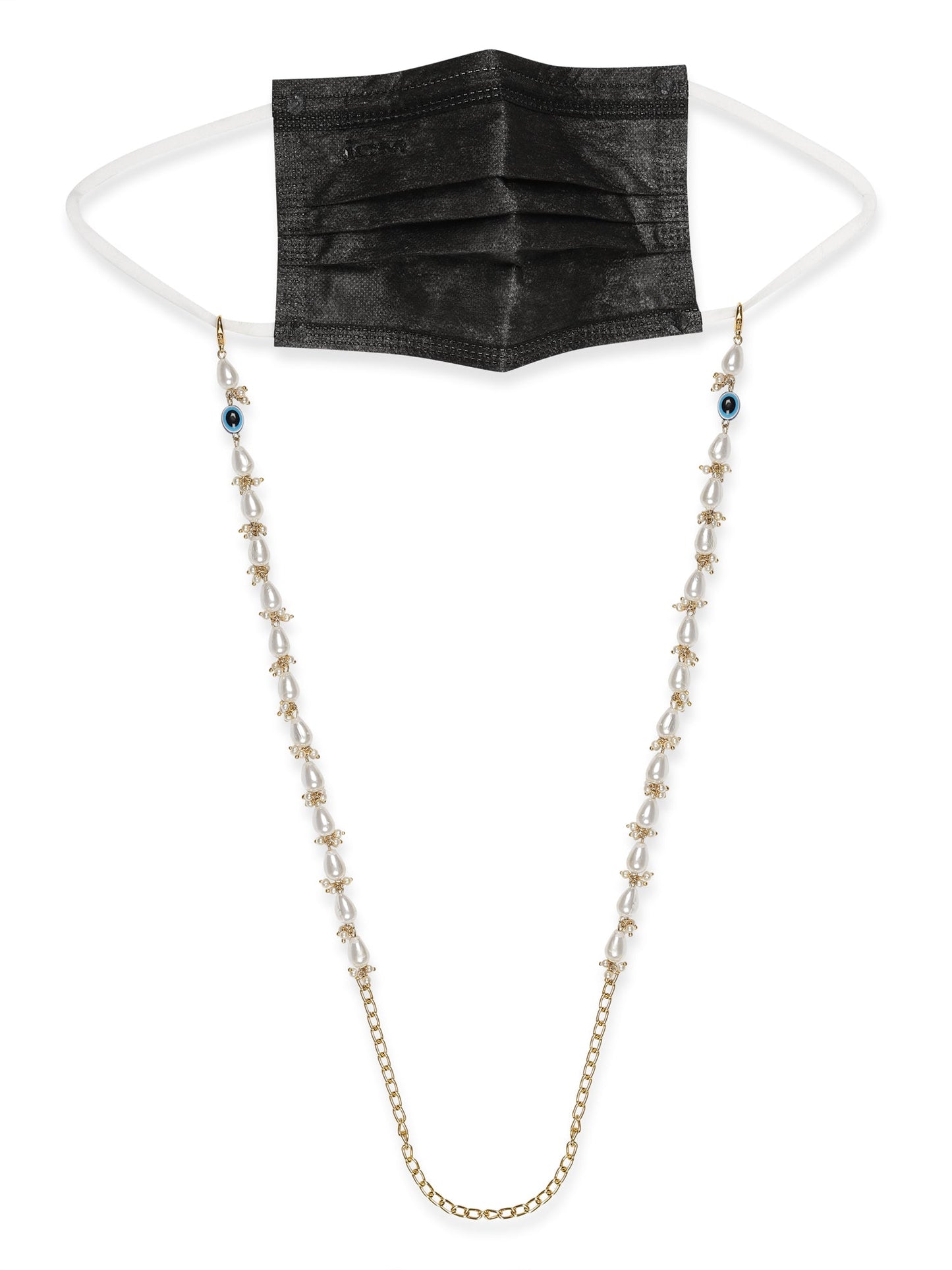 White Gold-Toned Embellished Mask Chain - Ruby Raang