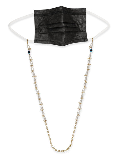 White Gold-Toned Embellished Mask Chain - Ruby Raang