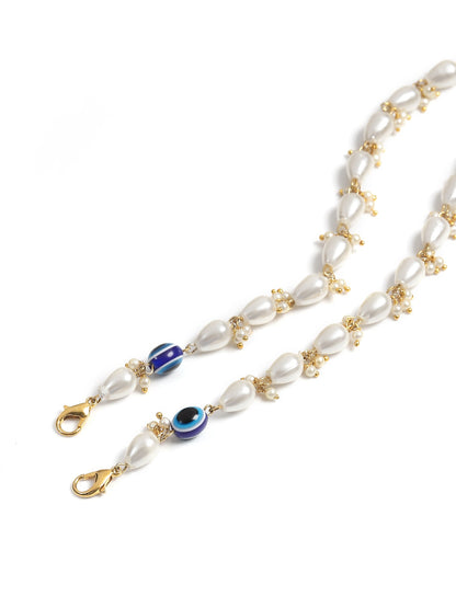 White Gold-Toned Embellished Mask Chain - Ruby Raang