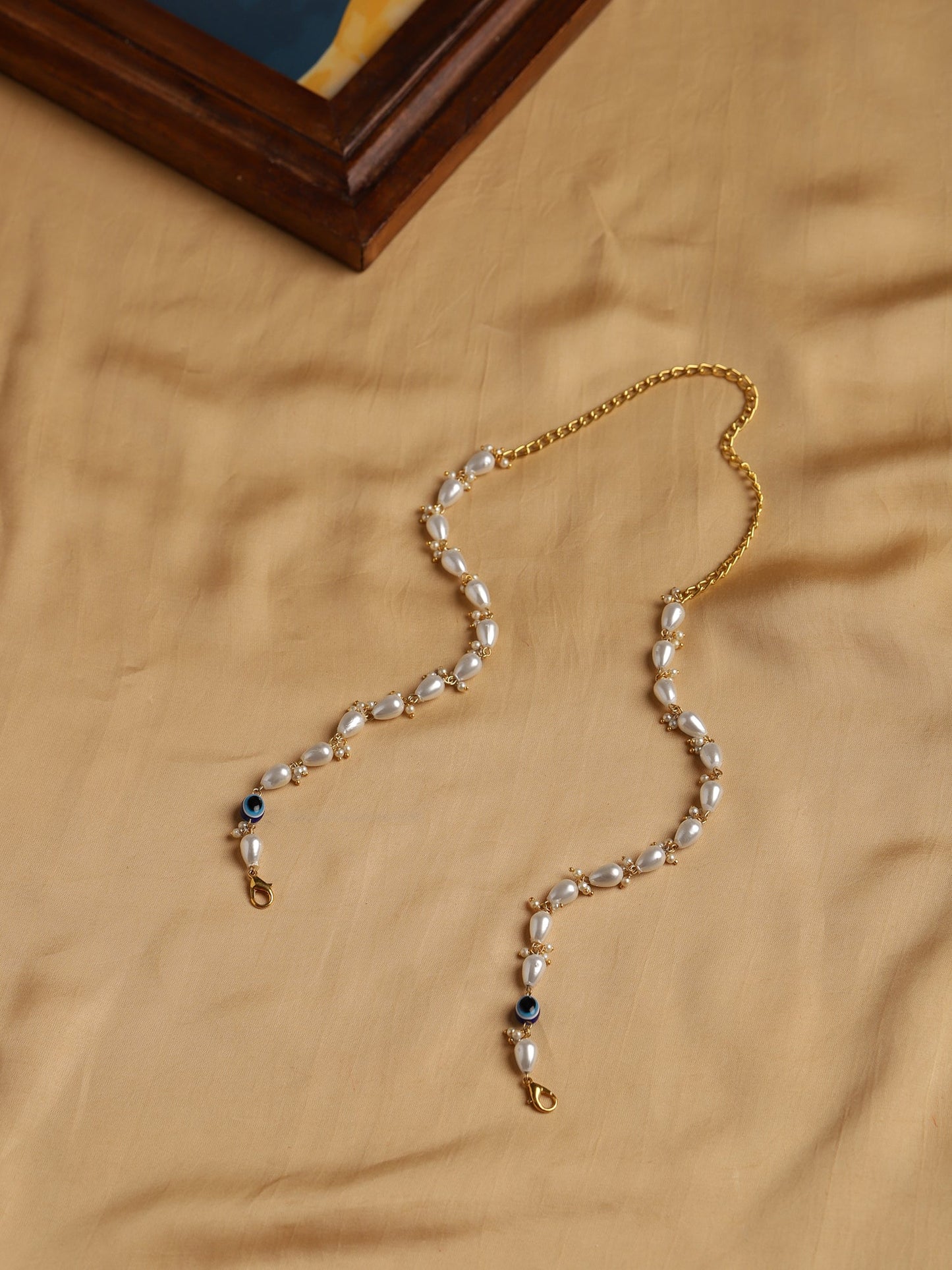 White Gold-Toned Embellished Mask Chain - Ruby Raang