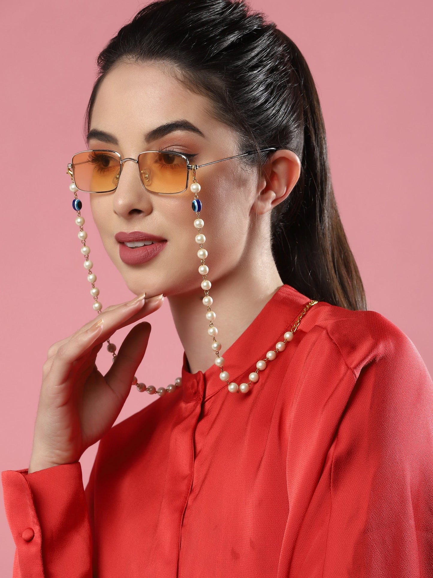 White Embellished Mask Chain - Ruby Raang
