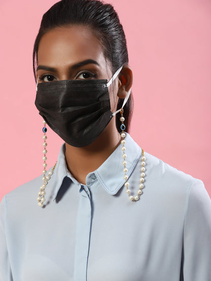 White Embellished Mask Chain - Ruby Raang
