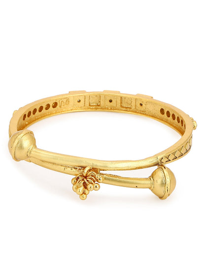 Gold-Polished White Red Stone Studded Beaded Bangle - Ruby Raang