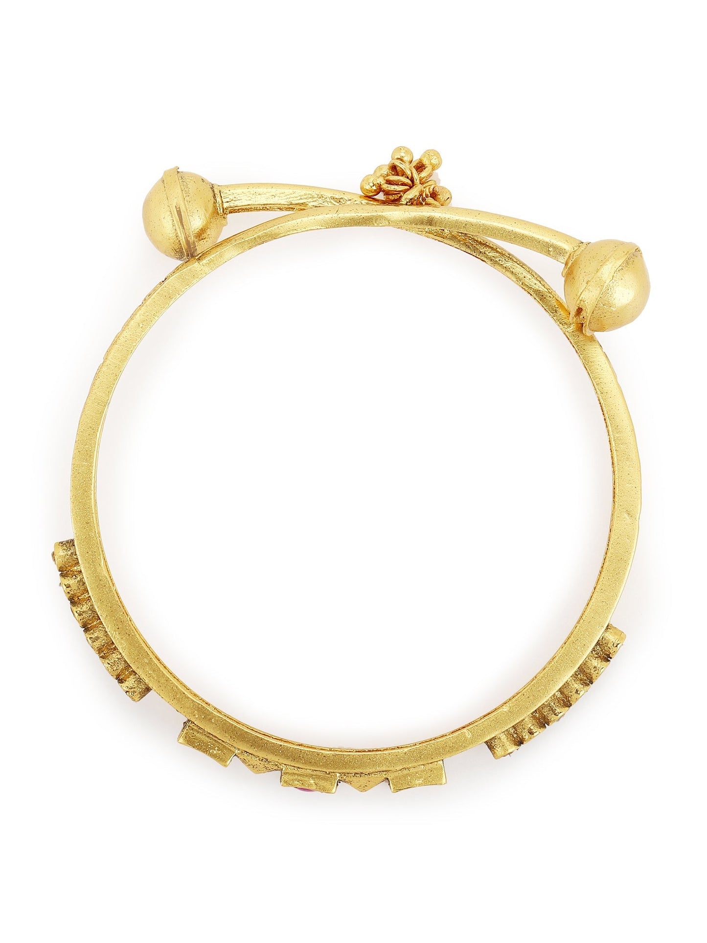Gold-Polished White Red Stone Studded Beaded Bangle - Ruby Raang