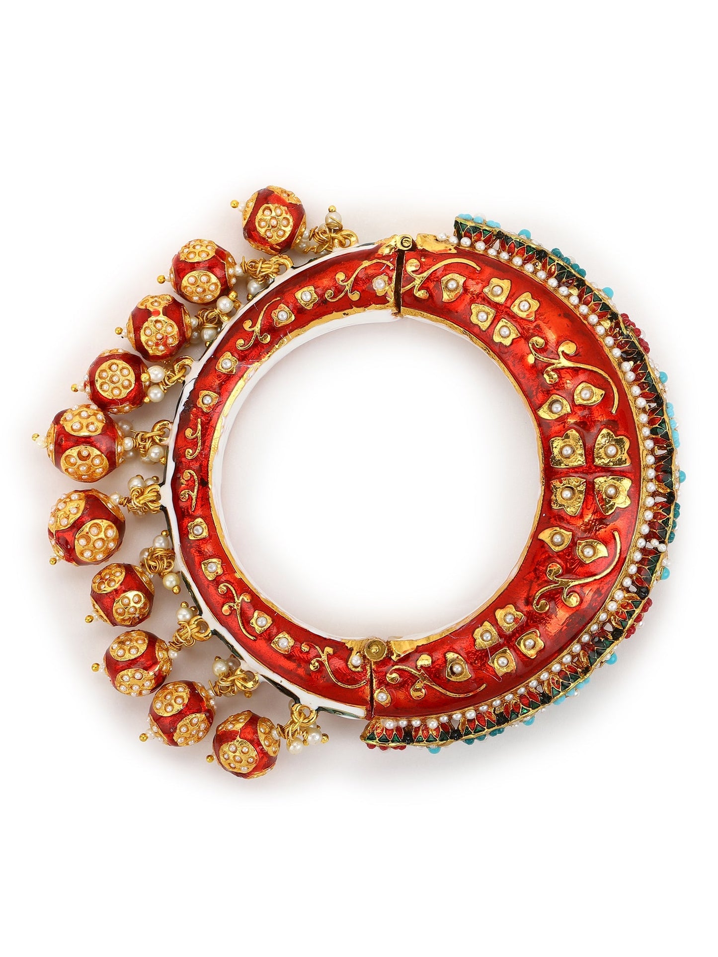 Gold-Polished Red Stone Studded Meenakari Bangle - Ruby Raang