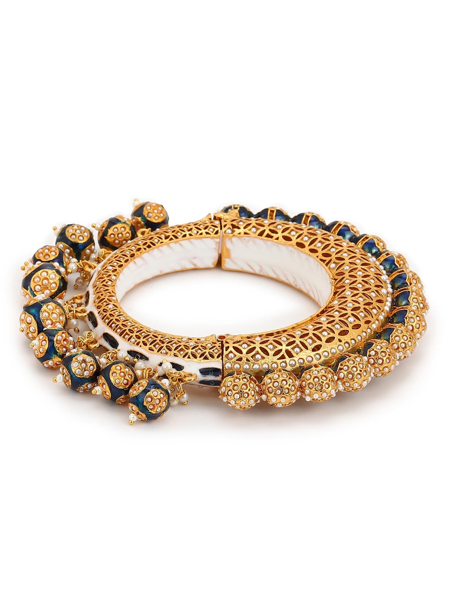 Gold-Polished Navy Blue Navratan Meenakari Bangle - Ruby Raang