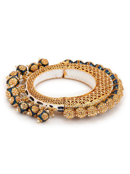 Gold-Polished Navy Blue Navratan Meenakari Bangle - Ruby Raang