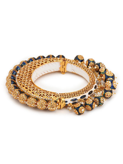 Gold-Polished Navy Blue Navratan Meenakari Bangle - Ruby Raang