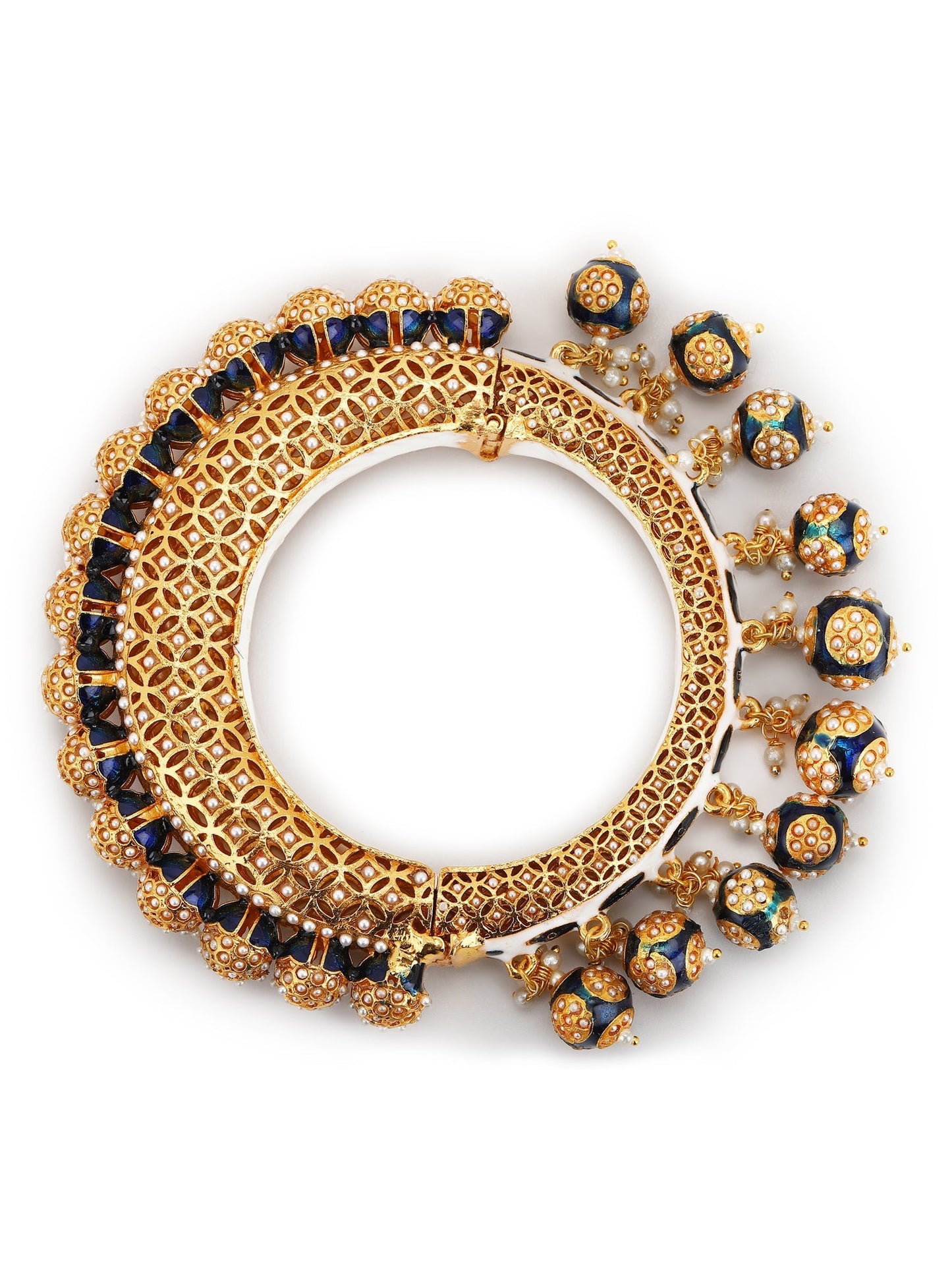 Gold-Polished Navy Blue Navratan Meenakari Bangle - Ruby Raang