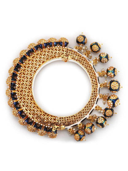 Gold-Polished Navy Blue Navratan Meenakari Bangle - Ruby Raang