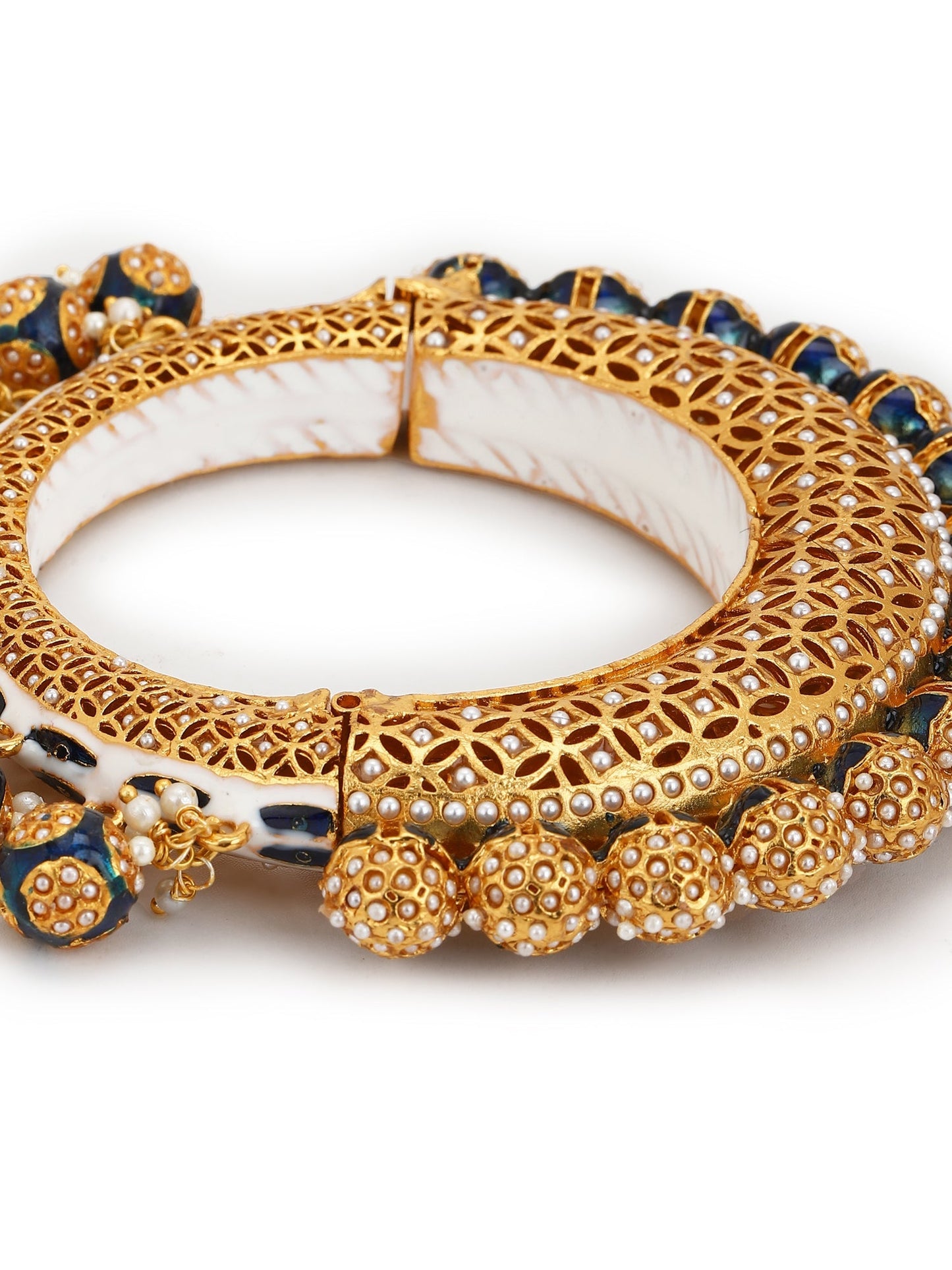 Gold-Polished Navy Blue Navratan Meenakari Bangle - Ruby Raang