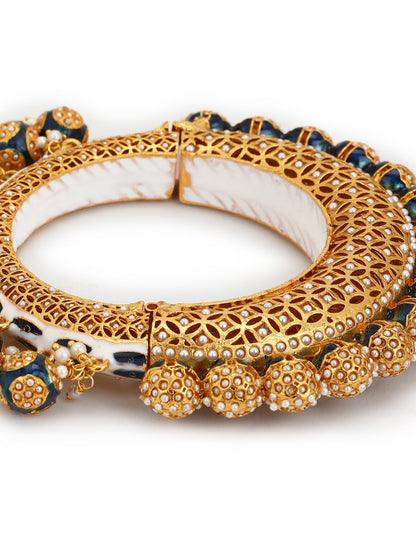 Gold-Polished Navy Blue Navratan Meenakari Bangle - Ruby Raang