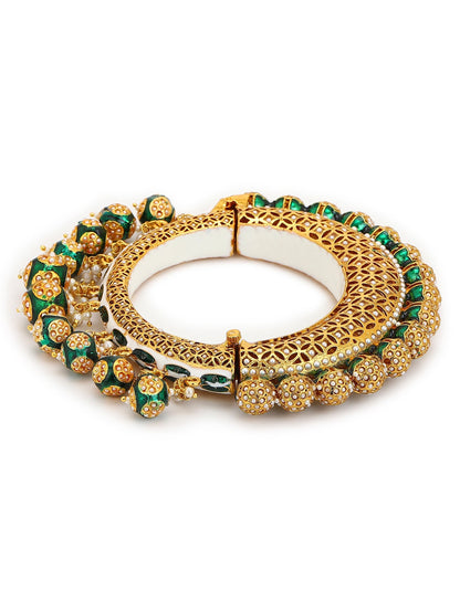 Gold-Polished Green Meenakari Bangle - Ruby Raang