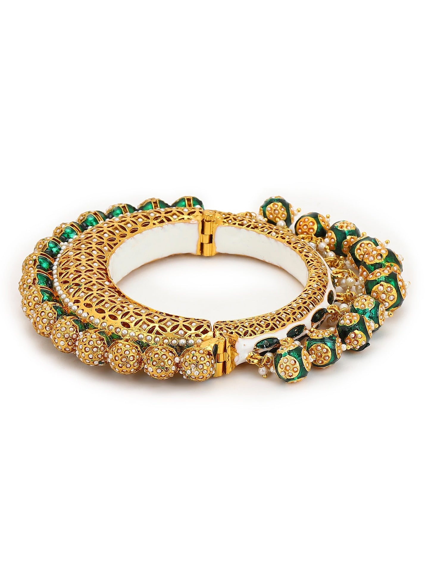 Gold-Polished Green Meenakari Bangle - Ruby Raang