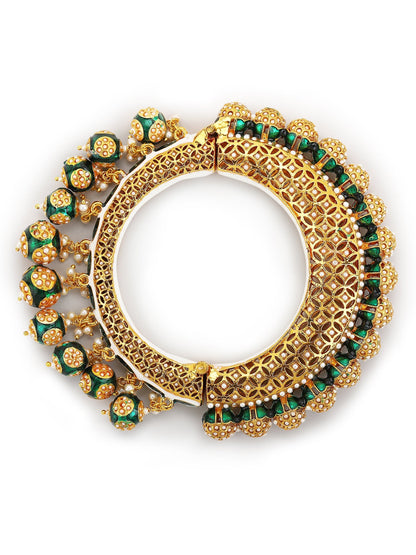 Gold-Polished Green Meenakari Bangle - Ruby Raang