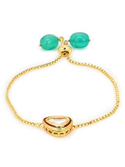 Women's Gold-Polished Green Brass Kundan Charm Bracelet - Ruby Raang