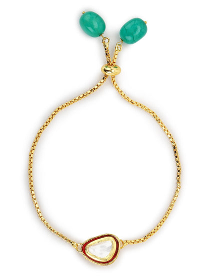Women's Gold-Polished Green Brass Kundan Charm Bracelet - Ruby Raang