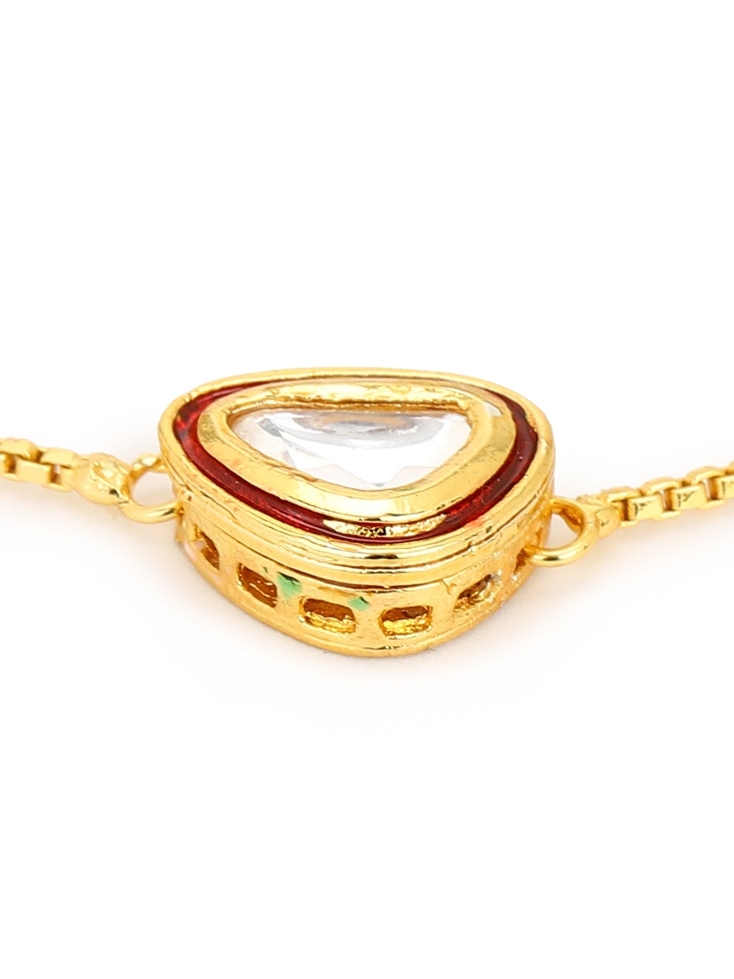 Women's Gold-Polished Green Brass Kundan Charm Bracelet - Ruby Raang