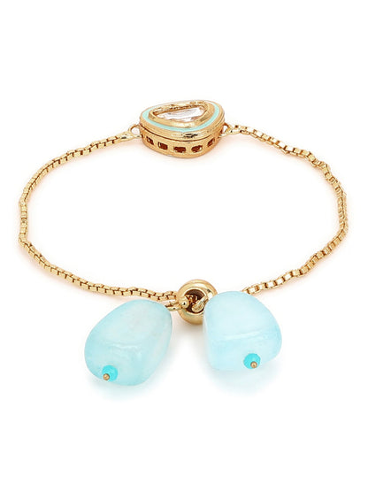 Women's Blue Gold-Toned Brass Handcrafted Gold-Polished Charm Bracelet - Ruby Raang
