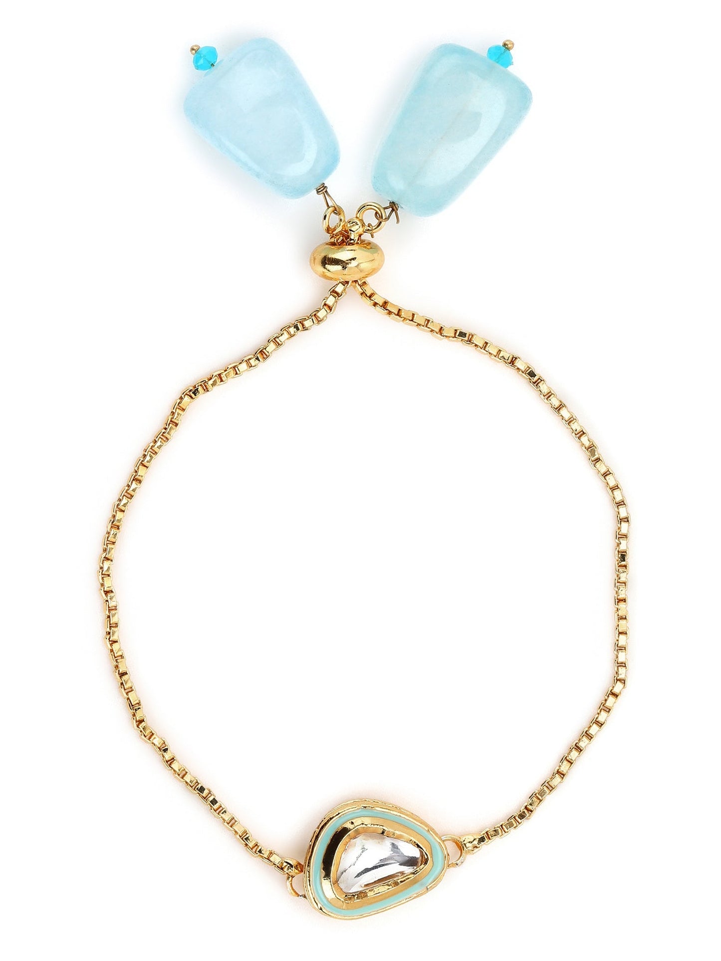Women's Blue Gold-Toned Brass Handcrafted Gold-Polished Charm Bracelet - Ruby Raang