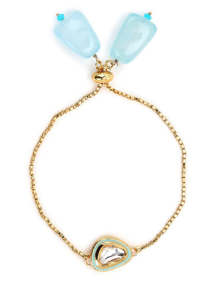 Women's Blue Gold-Toned Brass Handcrafted Gold-Polished Charm Bracelet - Ruby Raang