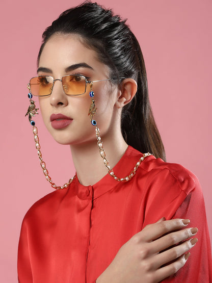 Gold-Polished Pearl Beaded Mask Chain - Ruby Raang