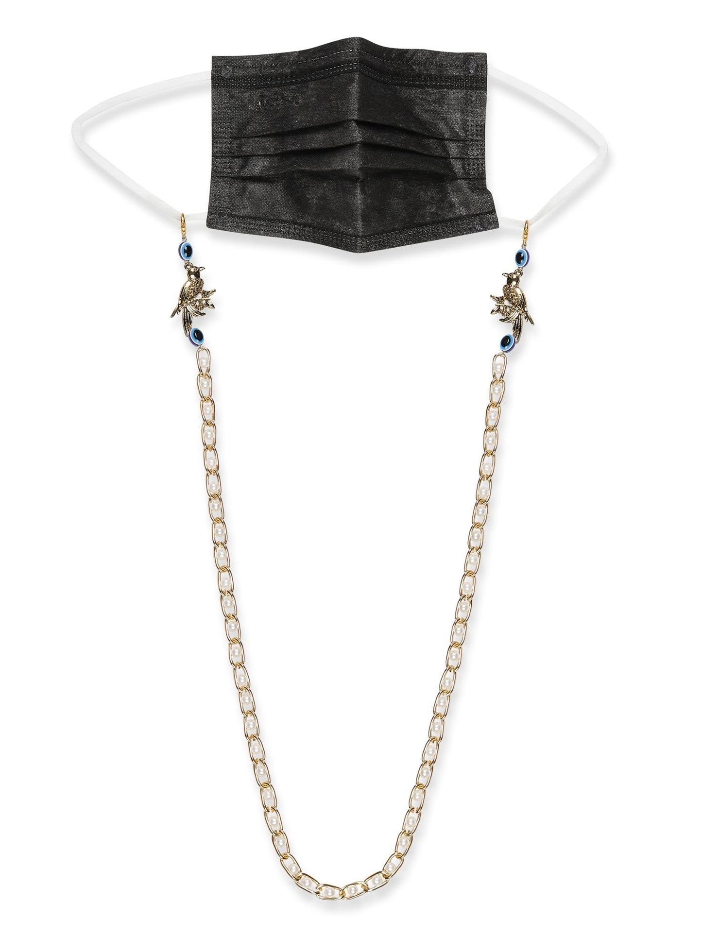 Gold-Polished Pearl Beaded Mask Chain - Ruby Raang