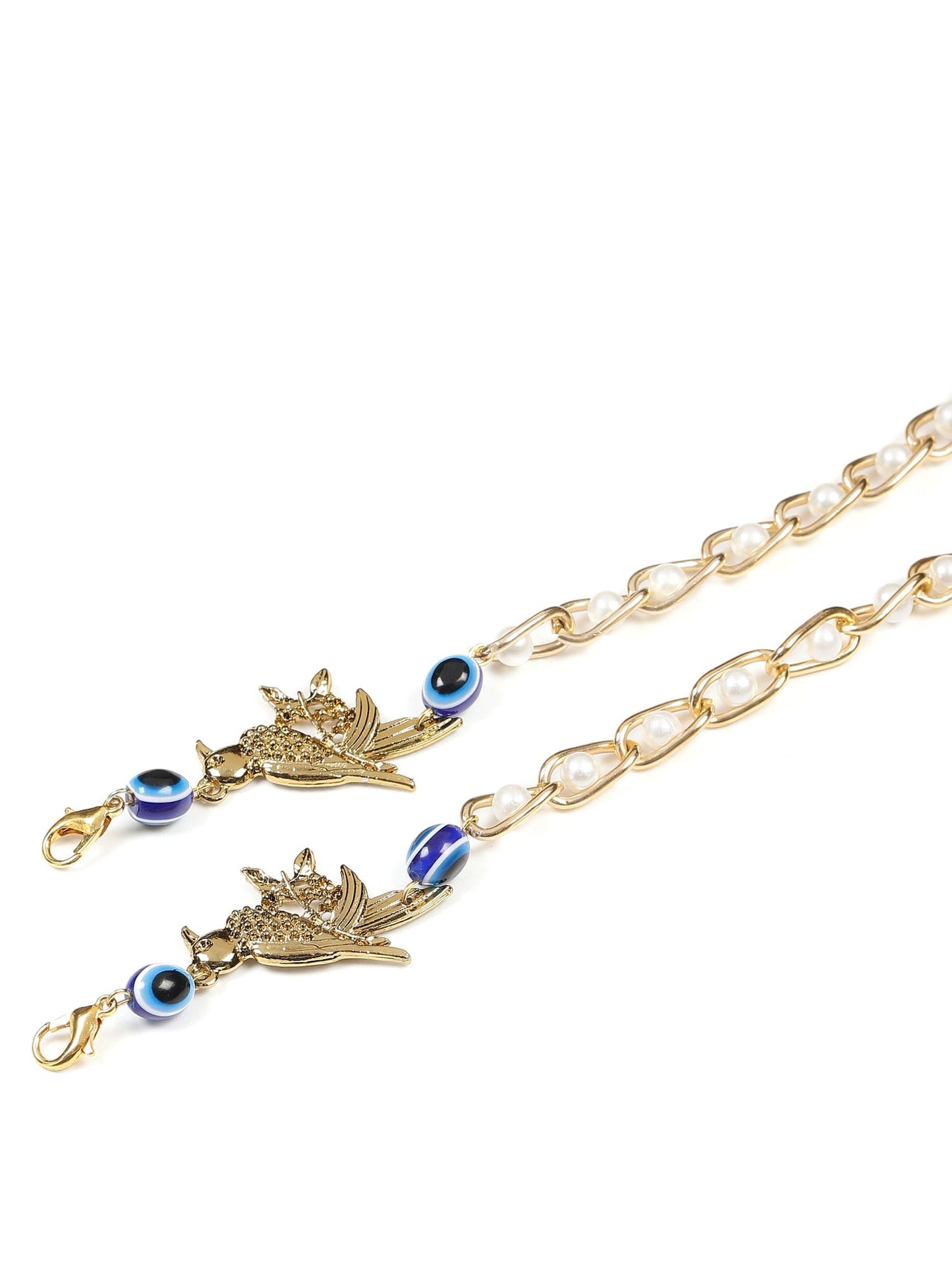 Gold-Polished Pearl Beaded Mask Chain - Ruby Raang