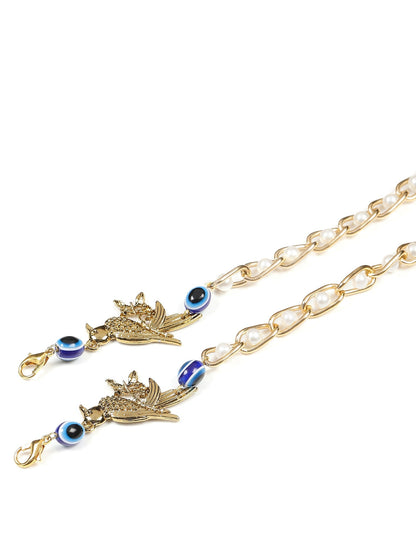 Gold-Polished Pearl Beaded Mask Chain - Ruby Raang