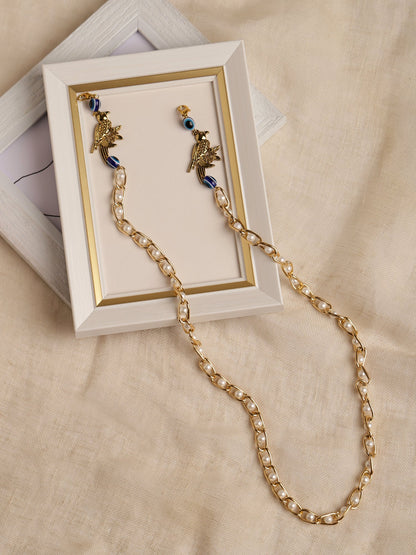 Gold-Polished Pearl Beaded Mask Chain - Ruby Raang