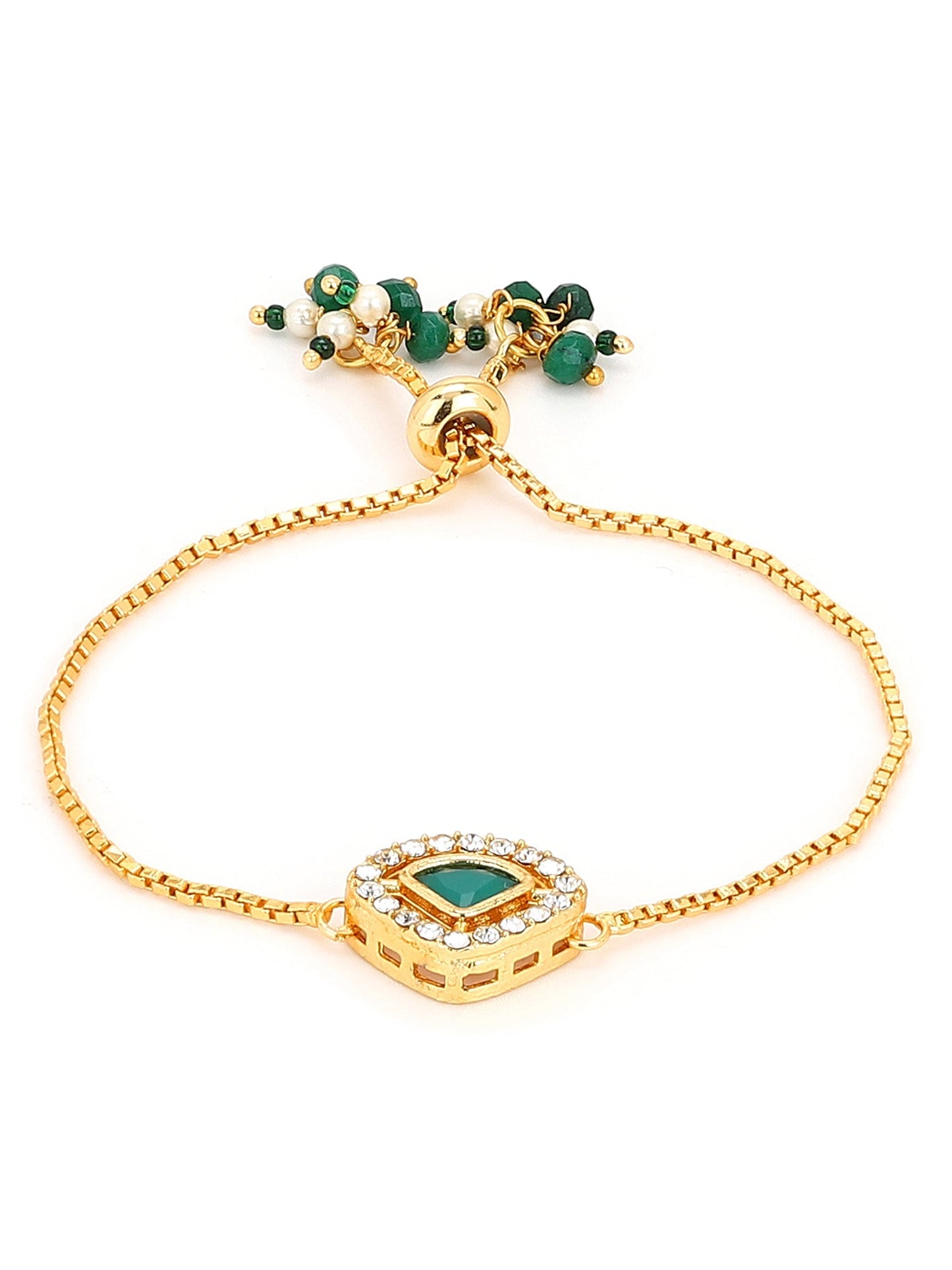 Women's Gold-Polished Green Brass Charm Bracelet - Ruby Raang